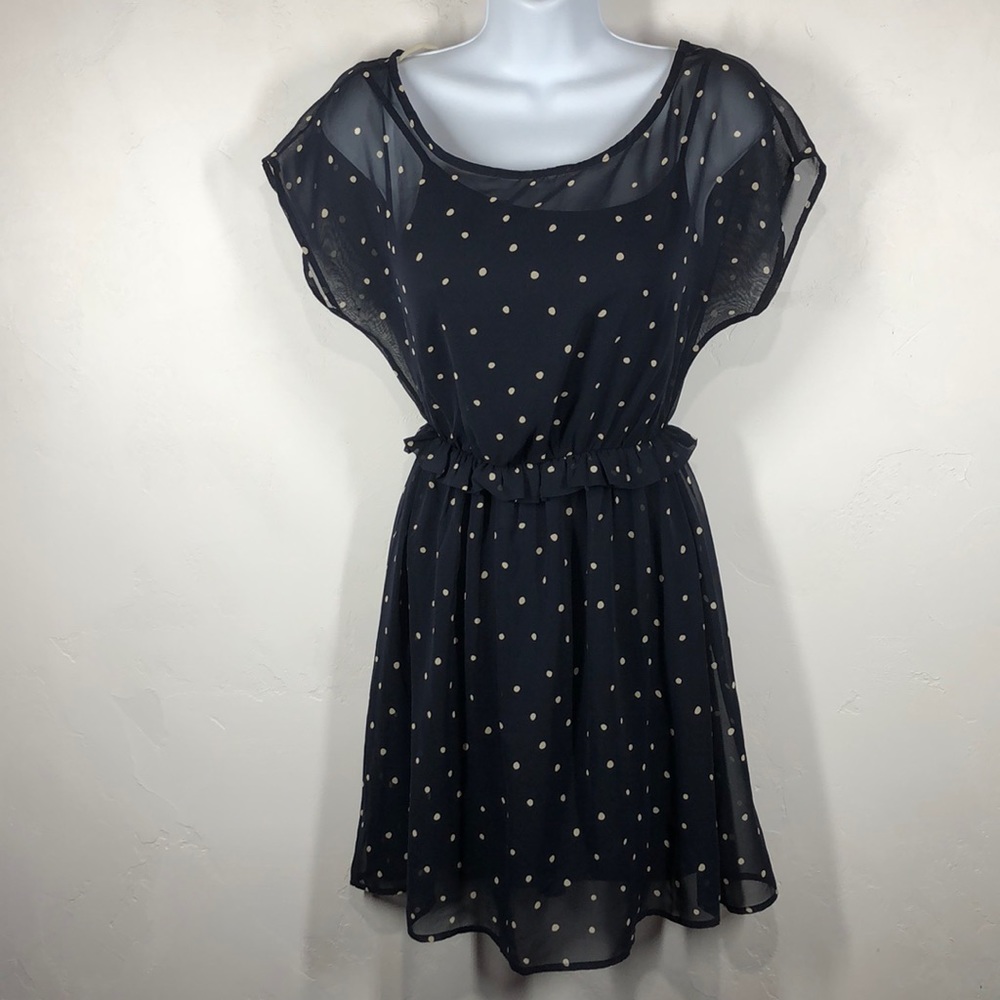 Lush navy blue and polka dot dress size small
